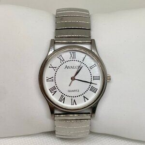 Avalon silver tone quartz analog women watch 33mm  Roman size 6.5” running